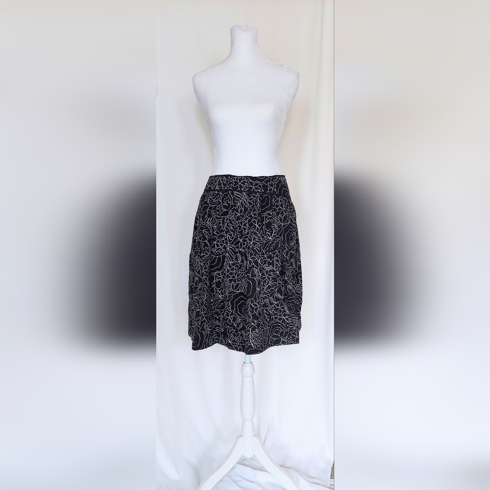Anthropologie 38 of 52 Conversations Linen Blend A Line Skirt Sz 8 Black Floral